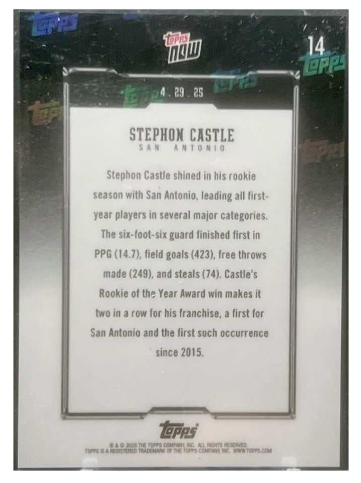Stephon Castle Rookie Card 2024-25 Topps Now NBA Spurs Rookie of the Year collectible