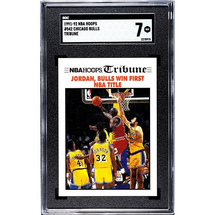 Michael Jordan 1991-92 NBA Hoops #542 Chicago Bulls first NBA title trading card in protective case