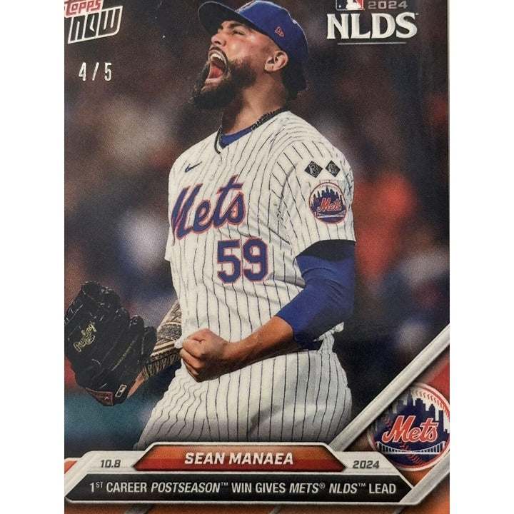 Limited edition Sean Manaea 4/5 MLB Topps NOW 2024 Mets postseason win baseball card