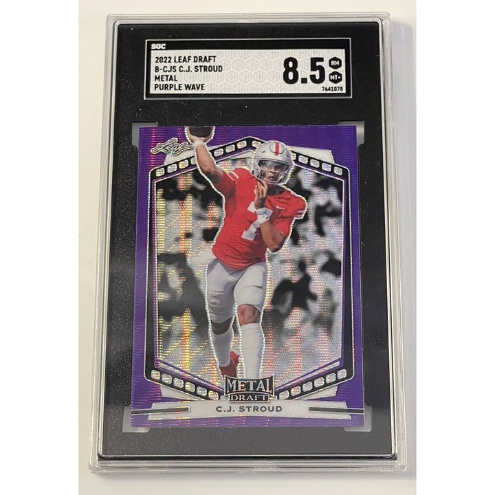 C J Stroud RC - 2022 Leaf Metal Draft Purple Wave #B-CJS OS/NFL Texans - SGC 8.5