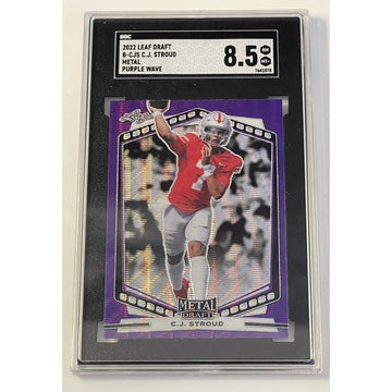 C J Stroud RC - 2022 Leaf Metal Draft Purple Wave #B-CJS OS/NFL Texans - SGC 8.5