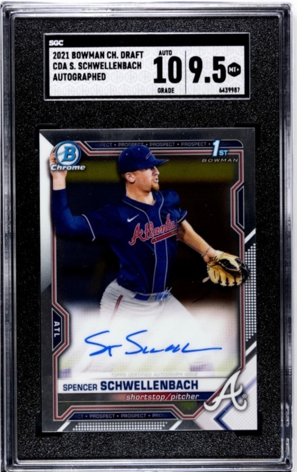 2021 1st BOWMAN DRAFT CDA SPENCER SCHWELLENBACH RC AUTOGRAPH MLB Braves SGC  9.5