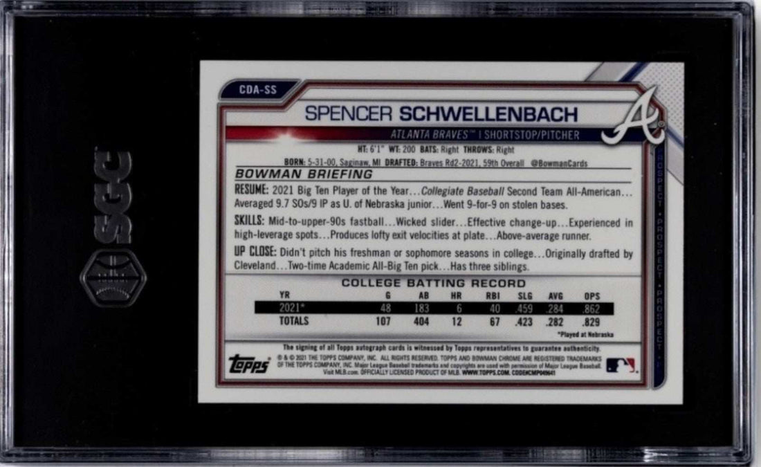 2021 1st BOWMAN DRAFT Spencer Schwellenbach RC autograph Braves graded 9.5 card