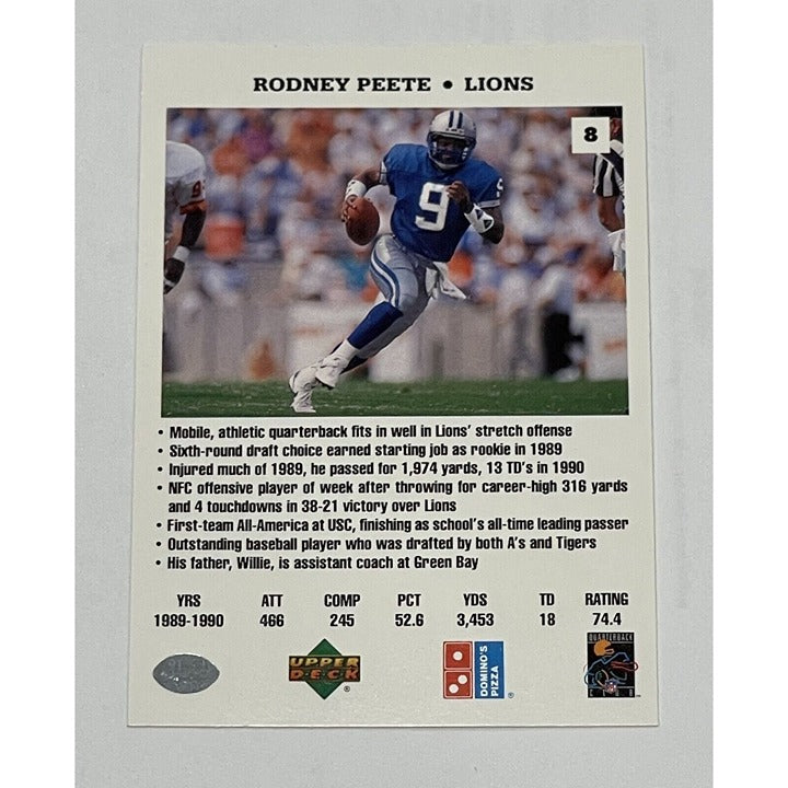 1991 Rodney Pete Lions NFL vintage football trading card back Upper Deck