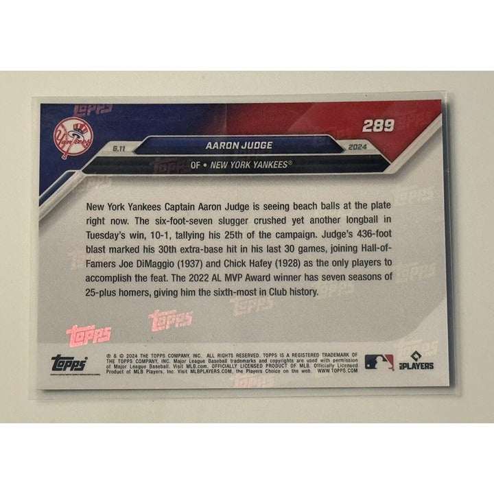 Aaron Judge 2024 Topps Now Yankees limited edition baseball card with 30 extra-base hits milestone