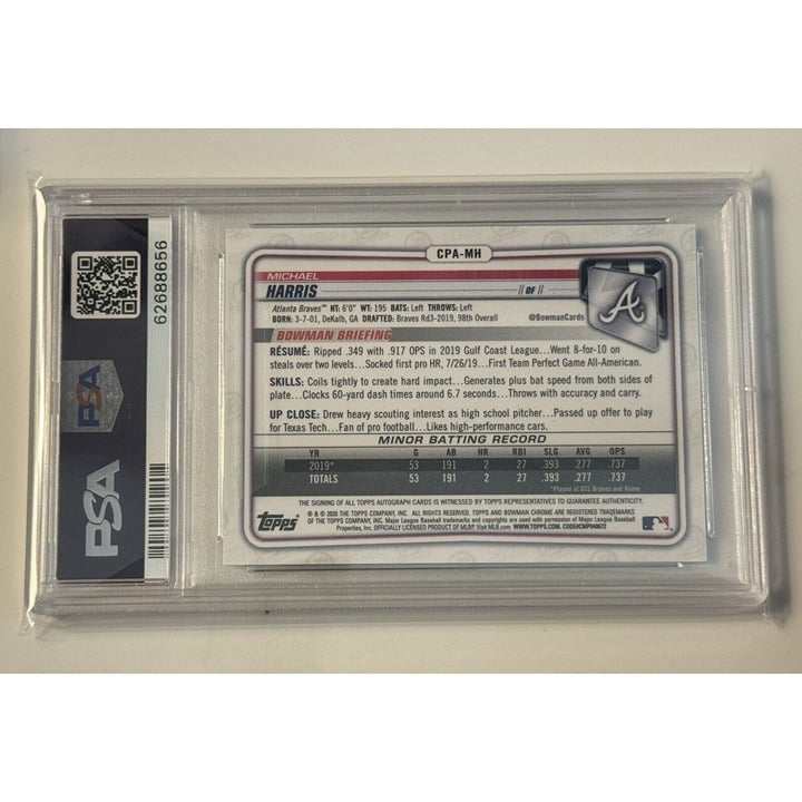 Michael Harris II 2020 Bowman Chrome autographed rookie baseball card PSA 10 Gem Mint Braves