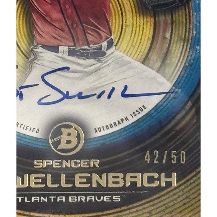 2022 Spencer Schwellenbach Bowman Inception Rookie Auto Gold Foil Braves PSA 10 card numbered 42/50 in protective case