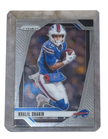Khalil Shakir 2023 Prizm Buffalo Bills wide receiver NFL football card in protective sleeve