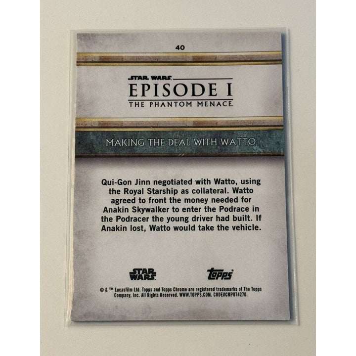 2024 Topps Chrome Sapphire Star Wars Episode I Phantom Menace trading card "Deal With Watto" with Chrome finish and 35 Pt card stock