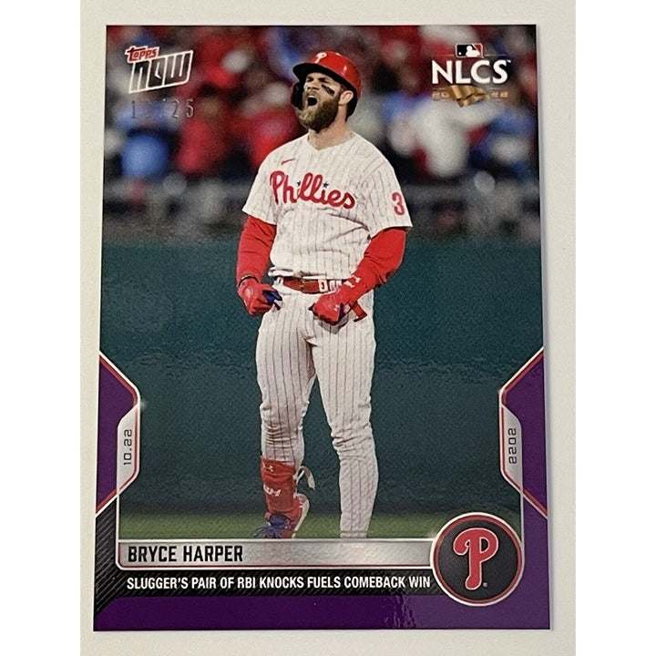 Bryce Harper 13/25 2022 MLB Topps Now NLCS Phillies baseball card with roaring pose