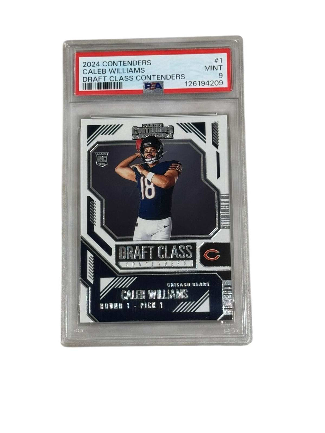 Caleb Williams 2024 Contenders Draft Class Rookie Card PSA 9 Mint Chicago Bears football trading card