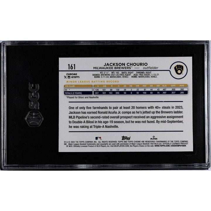 2024 Topps Chrome Jackson Chourio Brewers rookie baseball card graded SGC 9 in protective case