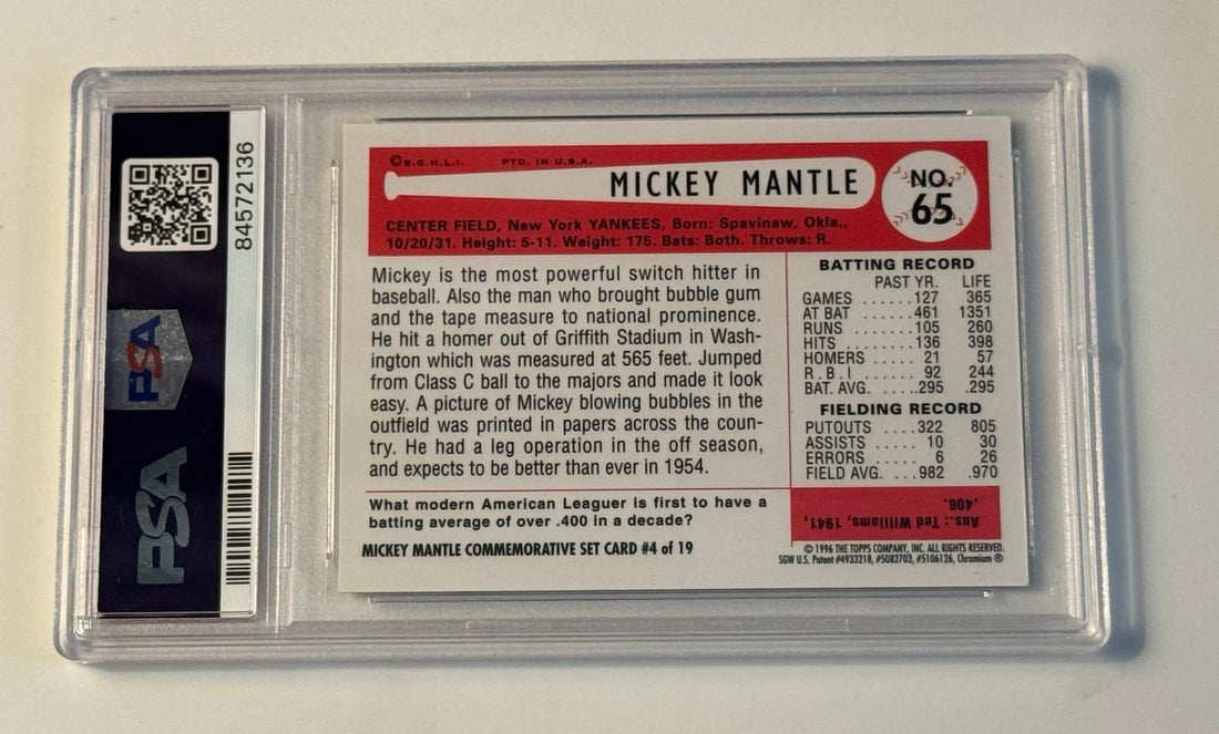 1996 MLB Topps Mantle Finest 1954 Bowman Reprint Refractor PSA 8 baseball card