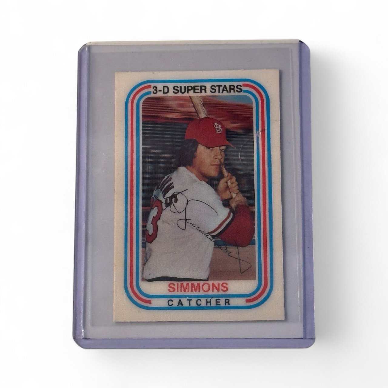 1976 Xograph 3-D Super Stars Ted Simmons St. Louis Cardinals catcher baseball card in protective sleeve