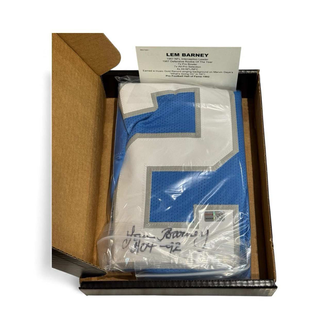 Lem Barney autographed Detroit Lions #20 jersey sealed with TriStar COA in collectible box