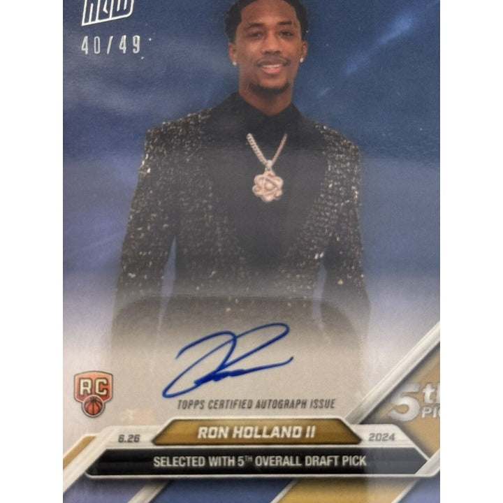 2024 Topps Now Ron Holland II autographed rookie NBA Pistons trading card in protective case