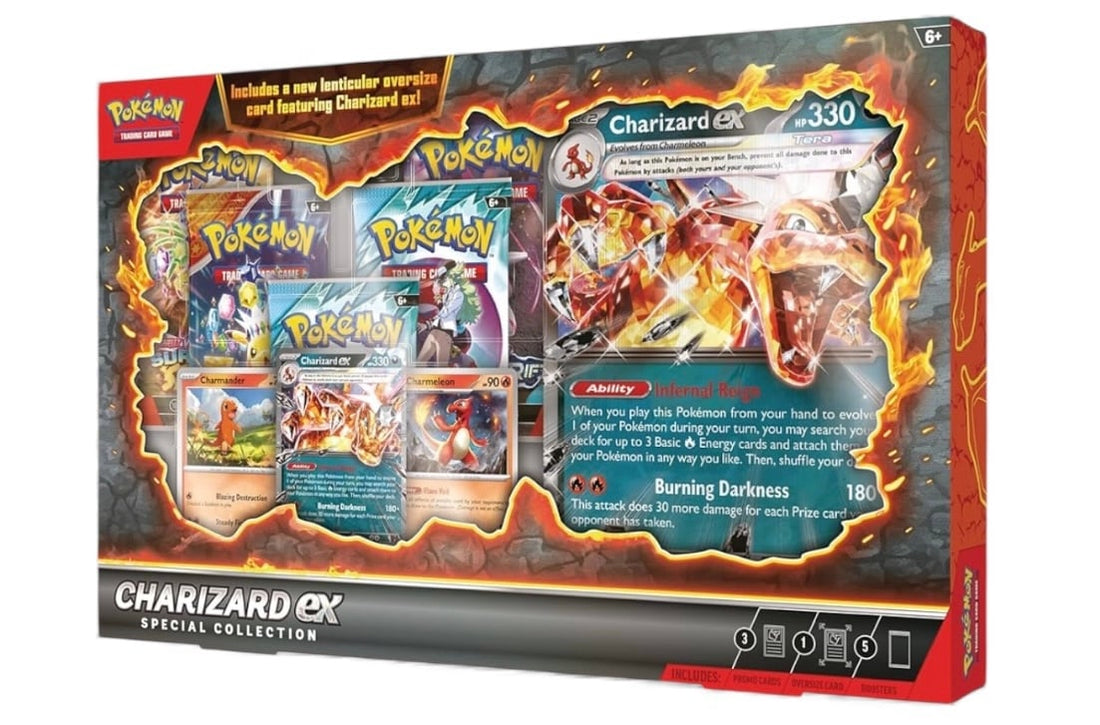 Factory sealed Pokémon Charizard ex Special Collection Box with oversized lenticular card and booster packs