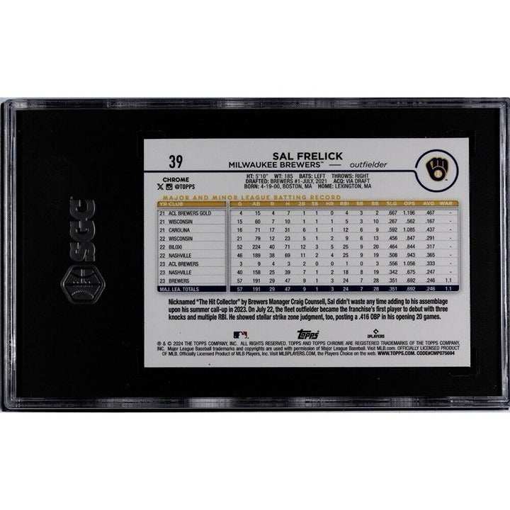 2024 Topps Chrome Sal Frelick rookie card #39 Milwaukee Brewers graded SGC 10 in protective case