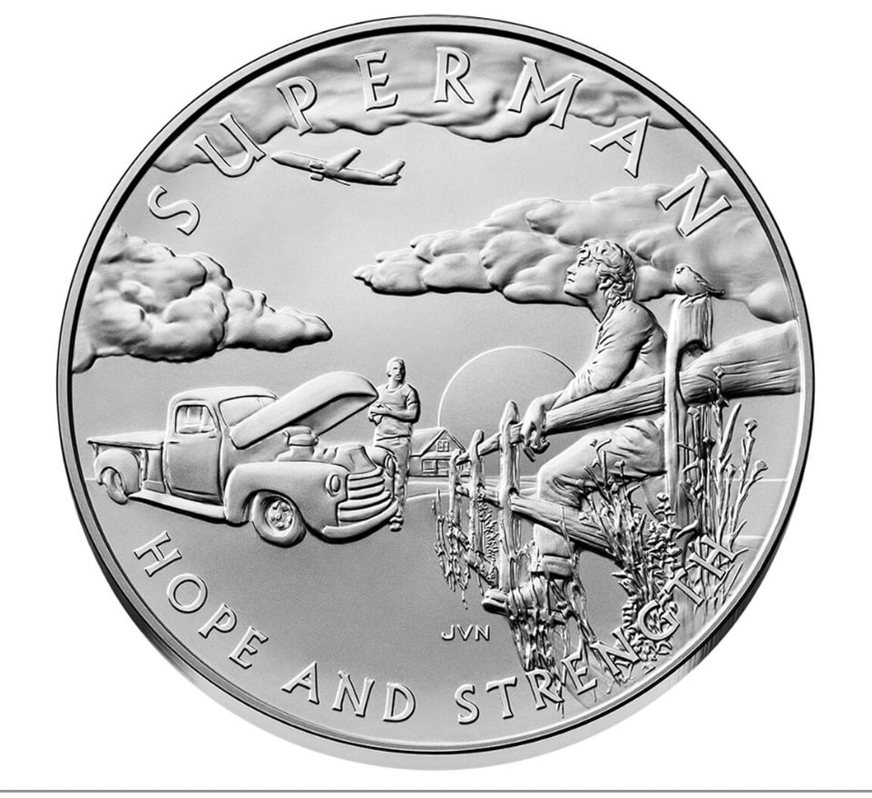 LIMITED EDITION SUPERMAN one ounce silver medal with comic art and matte finish showing hope and strength design