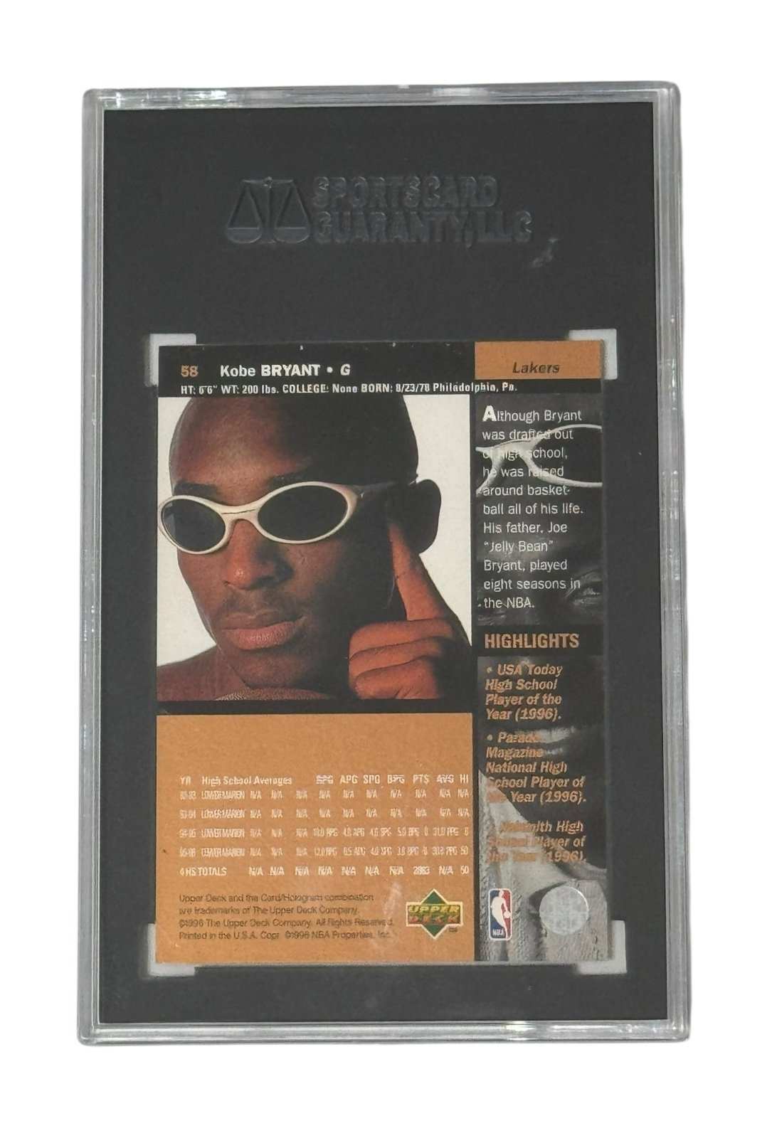Kobe Bryant 1996-97 Topps #58 SGC 8 Rookie Era NBA Los Angeles Lakers