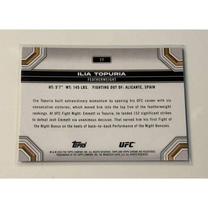Ilia Topuria 2024 Topps Chrome UFC Featherweight Champion trading card back view