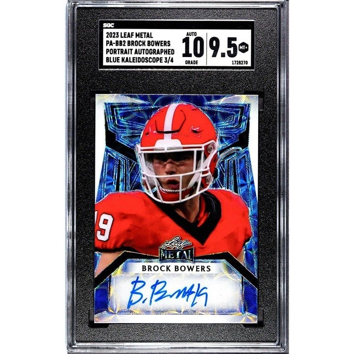 3/4 Brock Bowers RC Auto 2023 Leaf Metal PPP Blue Kaleidoscope #PA-BB2 - SGC 9.5
