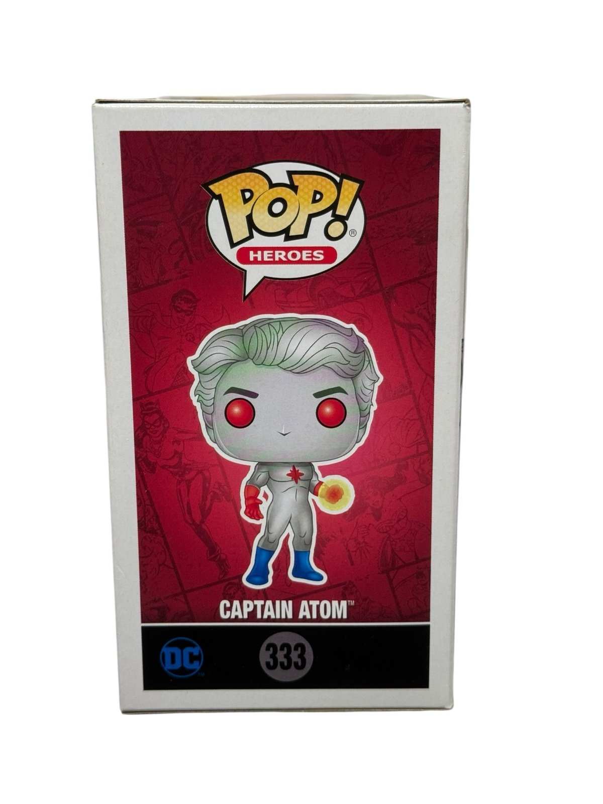 Captain Atom Funko Pop 333 limited edition metallic figure with red energy details in box
