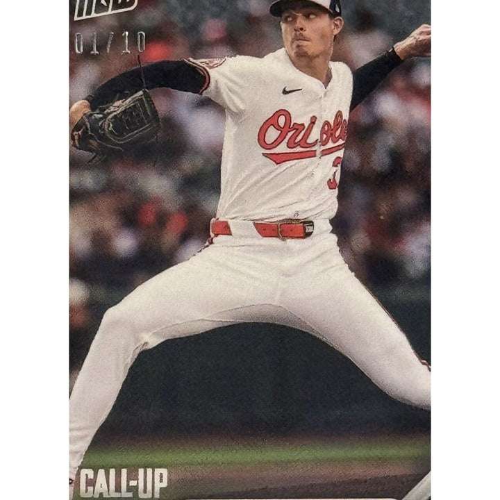 Limited edition Cade Povich RC MLB Topps Now card showing Baltimore Orioles pitcher in action