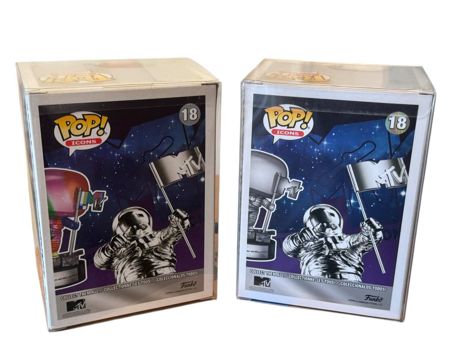 Funko Pop Icons MTV Moon Person #18 Classic and Rainbow Variant Bundle in protective cases