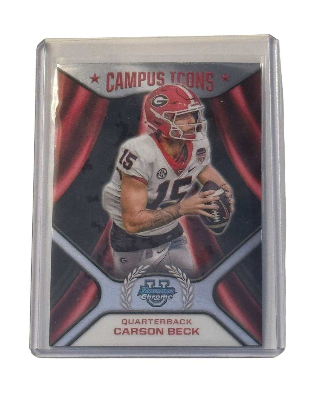 2024 Bowman U Chrome Campus Icons insert card of Georgia Bulldogs quarterback Carson Beck