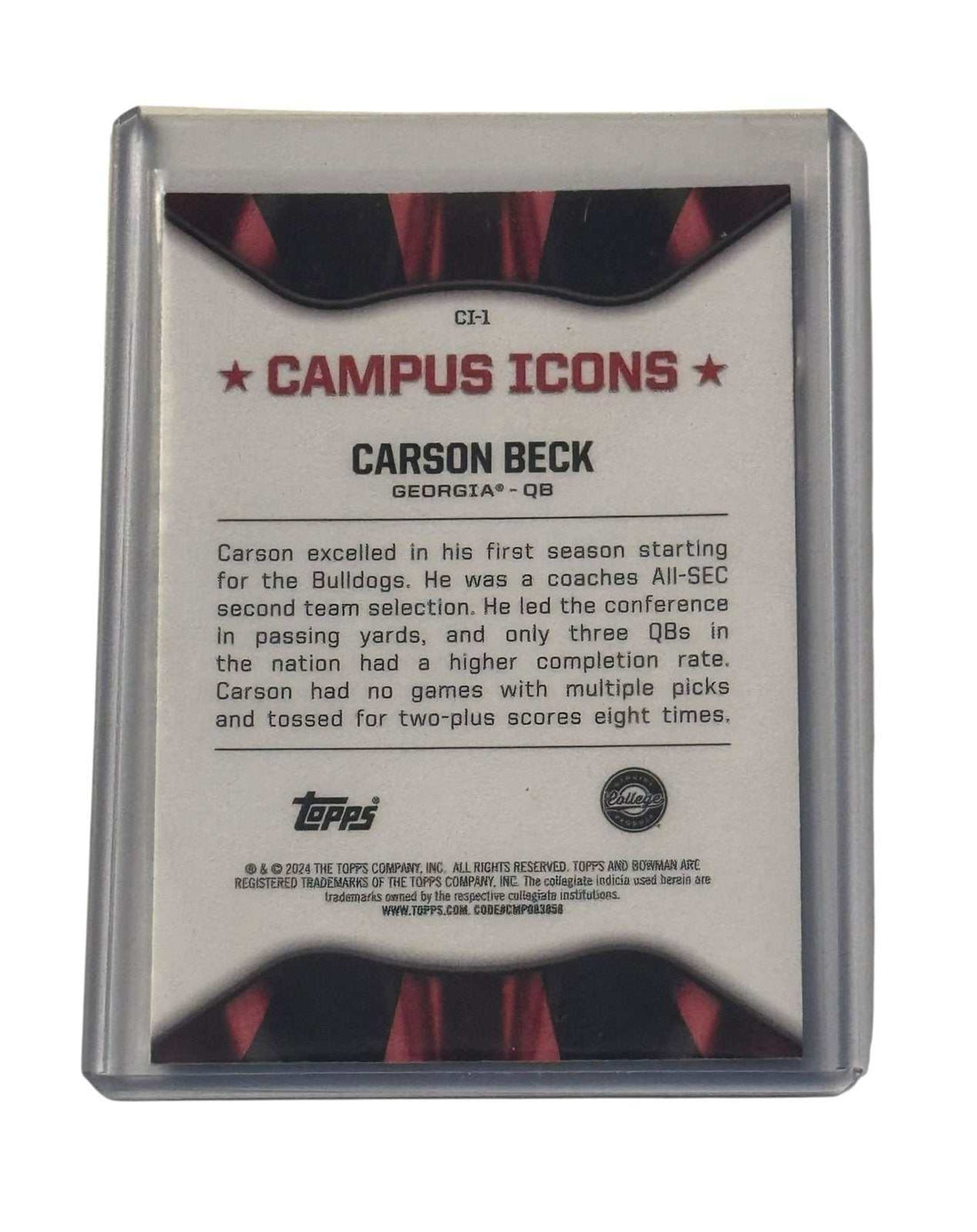 2024 Bowman U Chrome Campus Icons insert card of Georgia Bulldogs quarterback Carson Beck