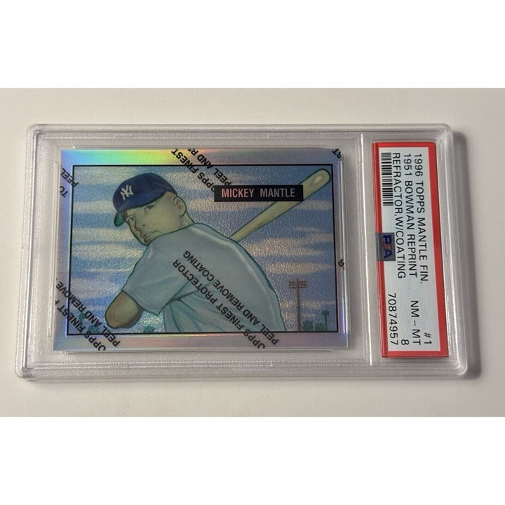 Mickey Mantle 1996 Topps Finest 1951 Refractor Reprint PSA 8 baseball card in protective case