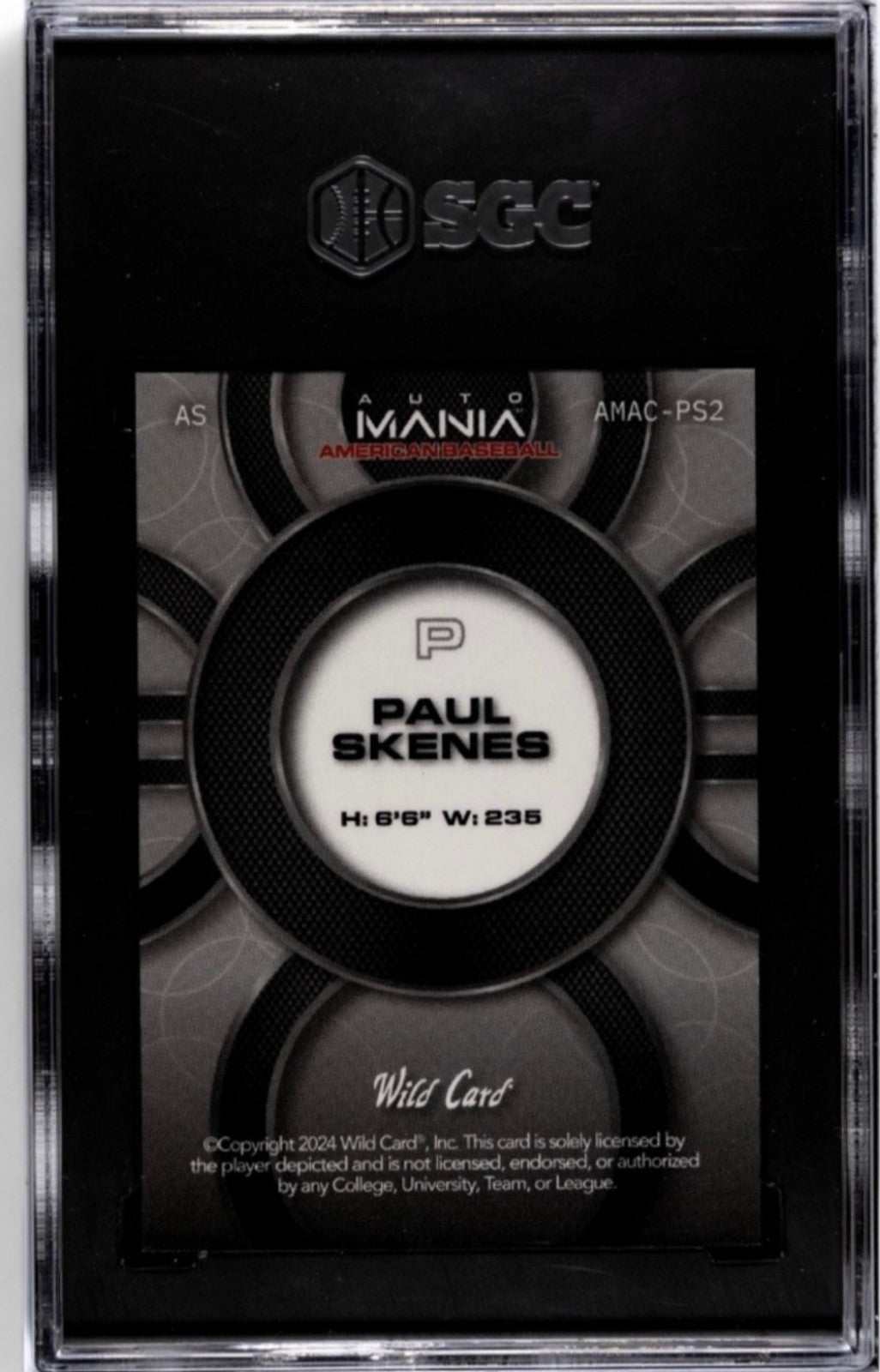 2024 WC MANIA Paul Skenes baseball card graded SGC 10 GM in protective case