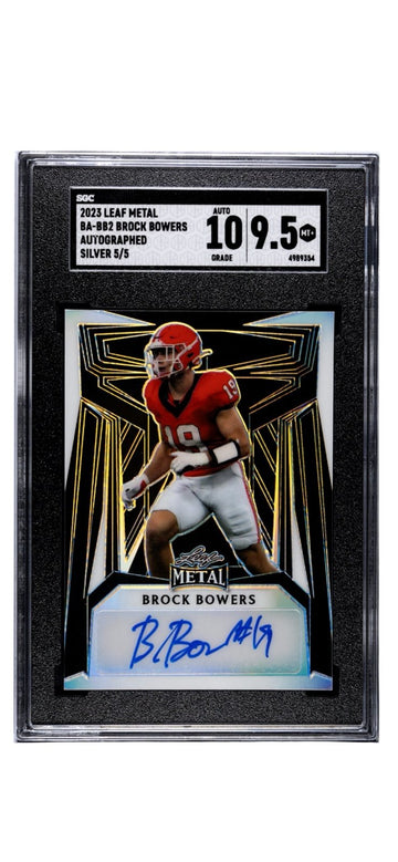 5/5* Brock Bowers RC Auto 2023 Leaf Metal Brock Bowers Silver NFL Raiders SGC 10