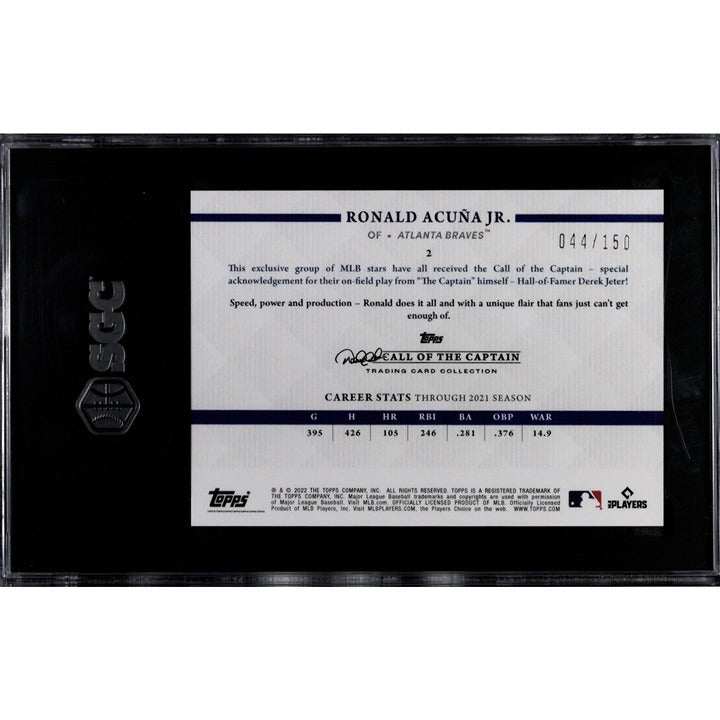 2022 Topps X Derek Jeter Ronald Acuña Jr Call of Captain sky blue parallel graded SGC 9.5 baseball card