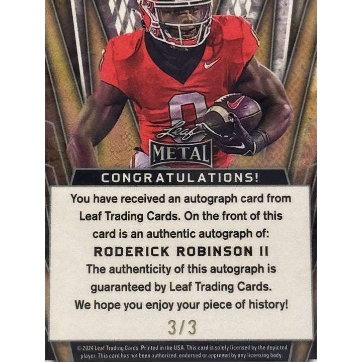 2024 Leaf Metal Red Pulsar Roderick Robinson II Rookie Auto football card with autograph