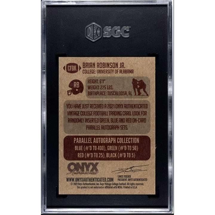 2021 Onyx Vintage Brian Robinson Jr. rookie card graded 9.5 by SGC, Atlanta Falcons collectible