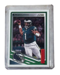 Philadelphia Eagles NFL trading card of Jalen Hurts in protective case from Cards 3 Stars Bundle