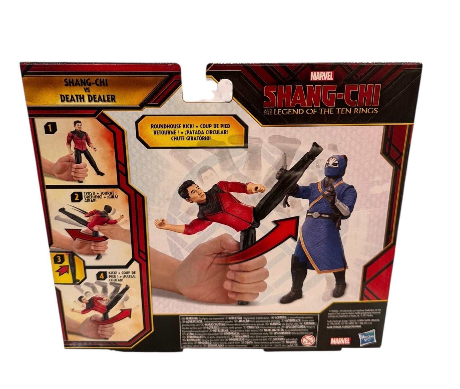 Marvel Shang-Chi vs Death Dealer action figure set in sealed packaging with roundhouse kick feature and movie-accurate design