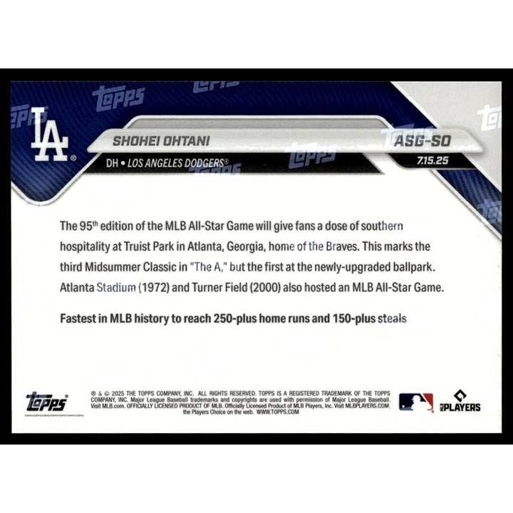Shohei Ohtani 2025 MLB All-Star Game limited edition baseball card in Los Angeles Dodgers uniform