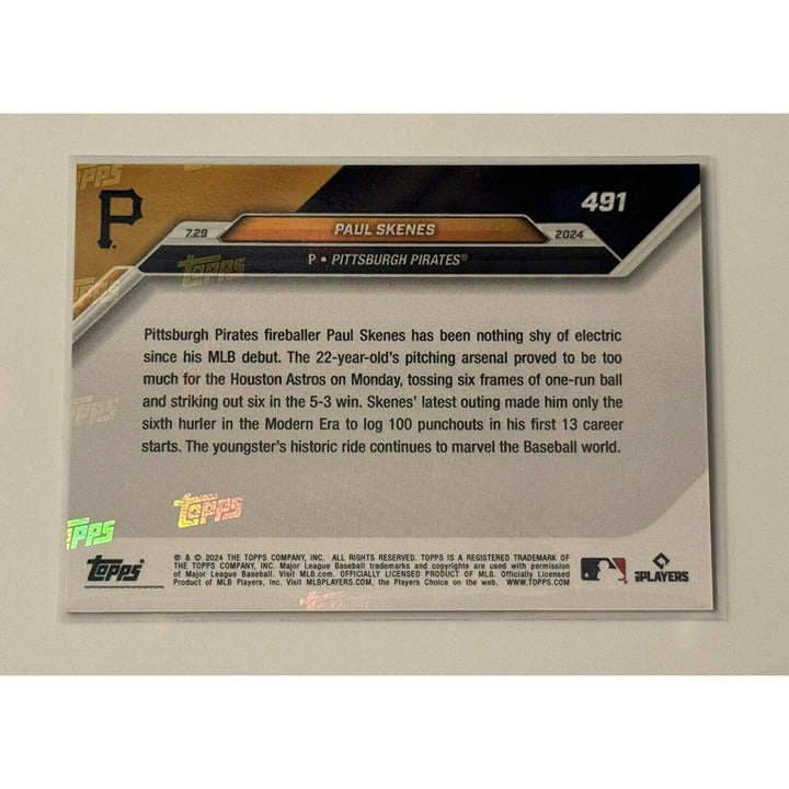 Paul Skenes RC 2024 Topps NOW Pittsburgh Pirates rookie baseball card number 491 aluminum card stock
