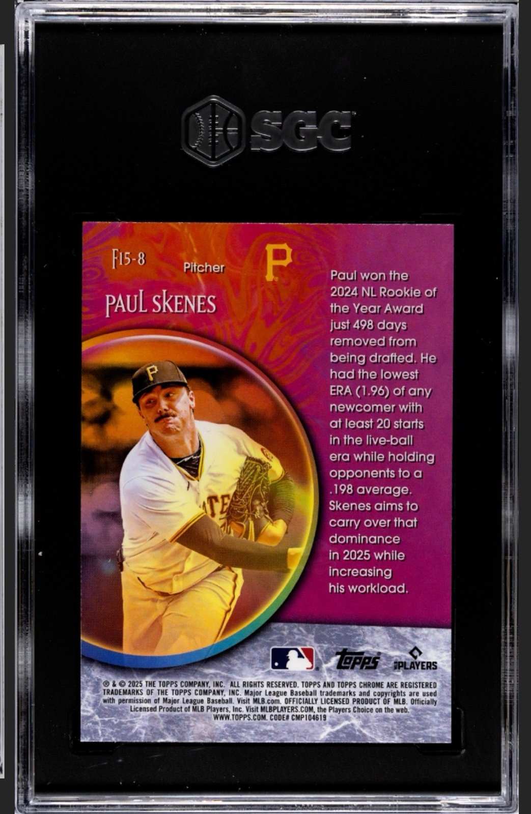2025 TOPPS CHROME Paul Skenes Fortune 15 Pittsburgh Pirates baseball card SGC 10 grade