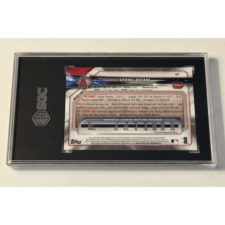 SGC 10 Gem Mint 2018 Bowman Shohei Ohtani RC LA Angels pitching rookie card in slab
