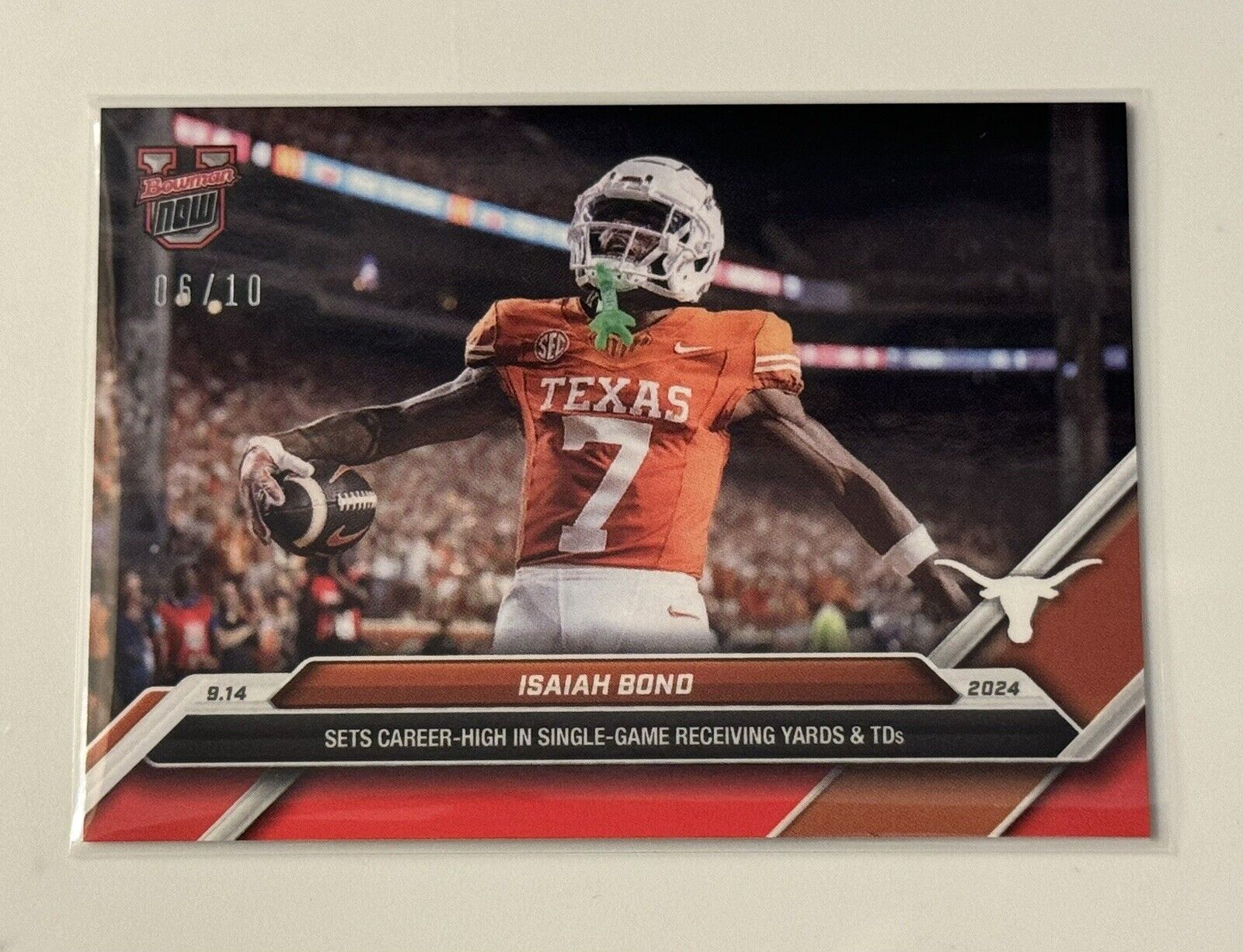 06/10 Isaiah Bond RC 2024 Bowman U Now Texas Longhorns Football Card 13 IN HAND!