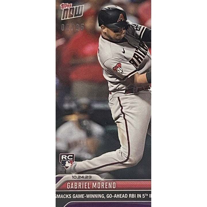 Gabriel Moreno RC 2023 MLB NLCS Topps Now purple rookie card game-winning RBI limited edition