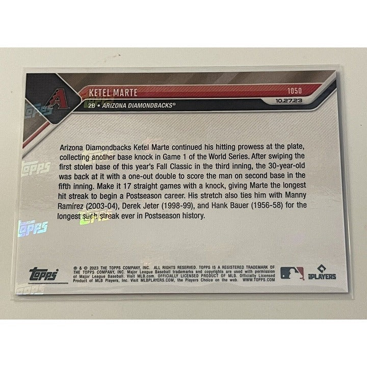 Ketel Marte 2023 Topps Now World Series baseball card Arizona Diamondbacks postseason hit streak