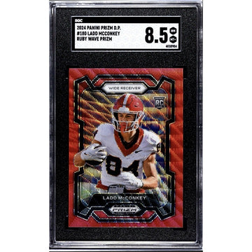 2024 Panini Prizm Draft LADD McCONKEY RC Red Wave Prizm 180 UGA/Chargers SGC 8.5