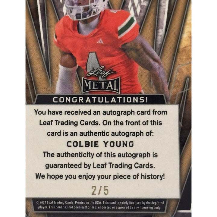 2024 Leaf Metal Wave Purple Colbie Young rookie autograph card with Georgia Bulldogs design