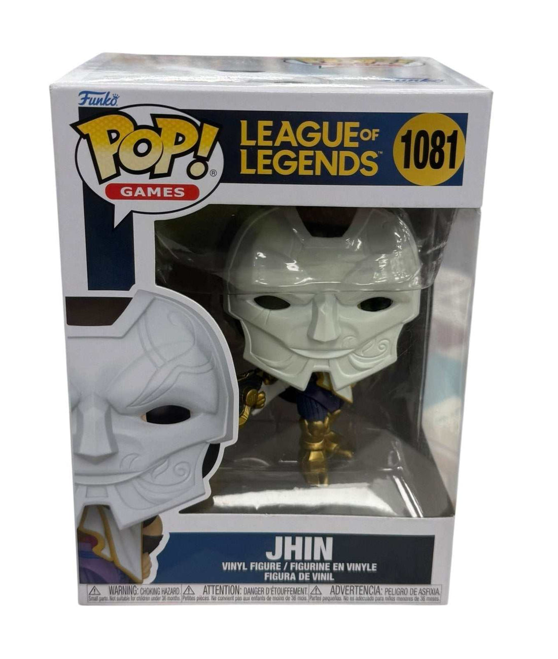 Jhin Funko Pop League of Legends vinyl figure #1081 with white mask and gold armor in mint box