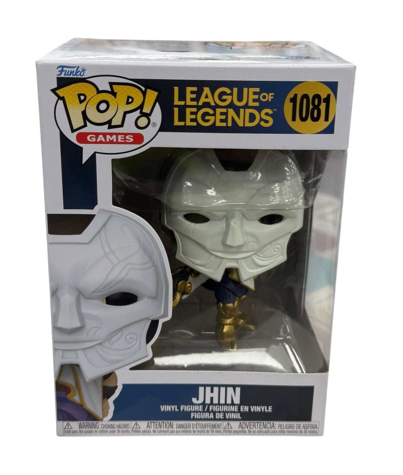 Jhin Funko Pop League of Legends vinyl figure #1081 with white mask and gold armor in mint box